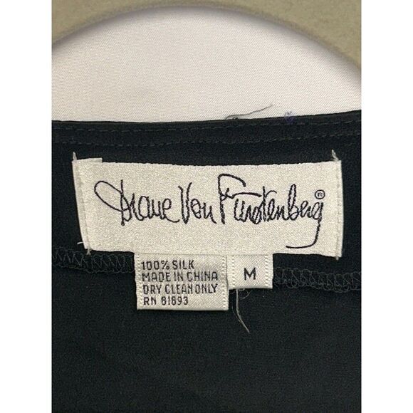 Vintage Diane Von Furstenberg 100% Silk Sz M‎ Black  Gold Embroidery - Picture 3 of 7